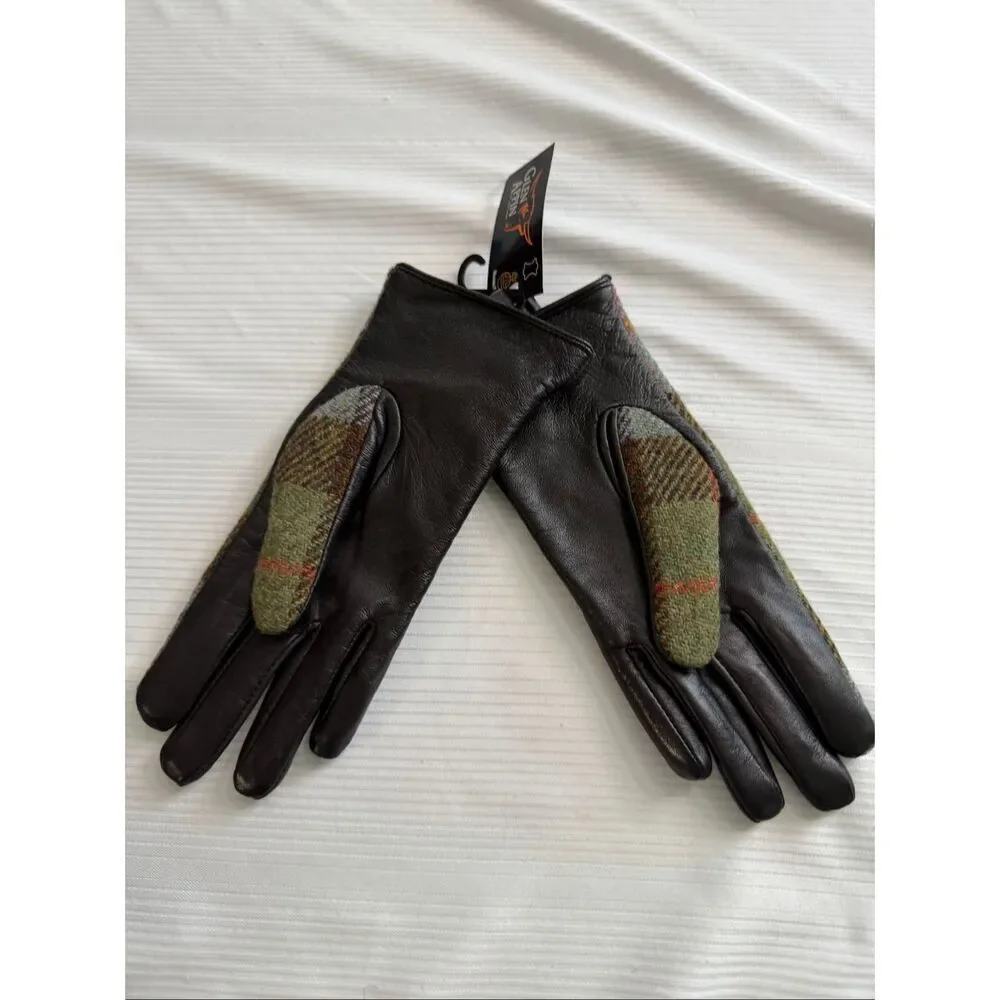 Glen Appin Wool Harris Tweed Gloves Women Size Small Scotland Blue Brown Plaid